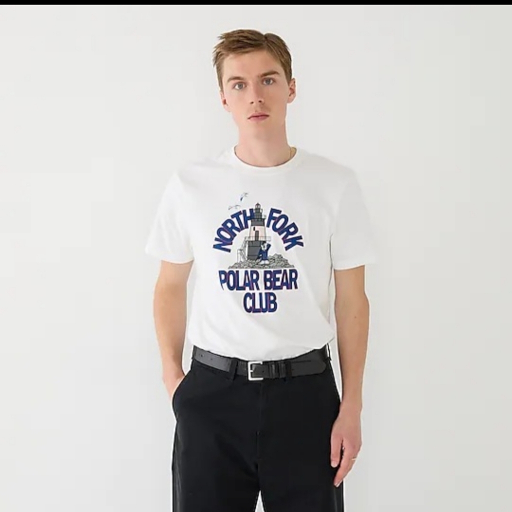 J.Crew North Fork Polar Bear Club graphic T-shirt White/Navy LG BNWT RETIRED $70